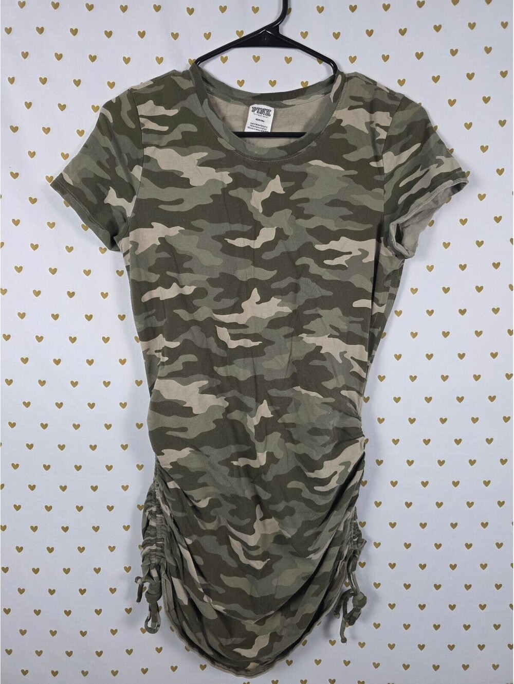 Victorias Secret PINK Cinched Camo Camouflage Adjustible Tee Shirt Dress MEDIUM